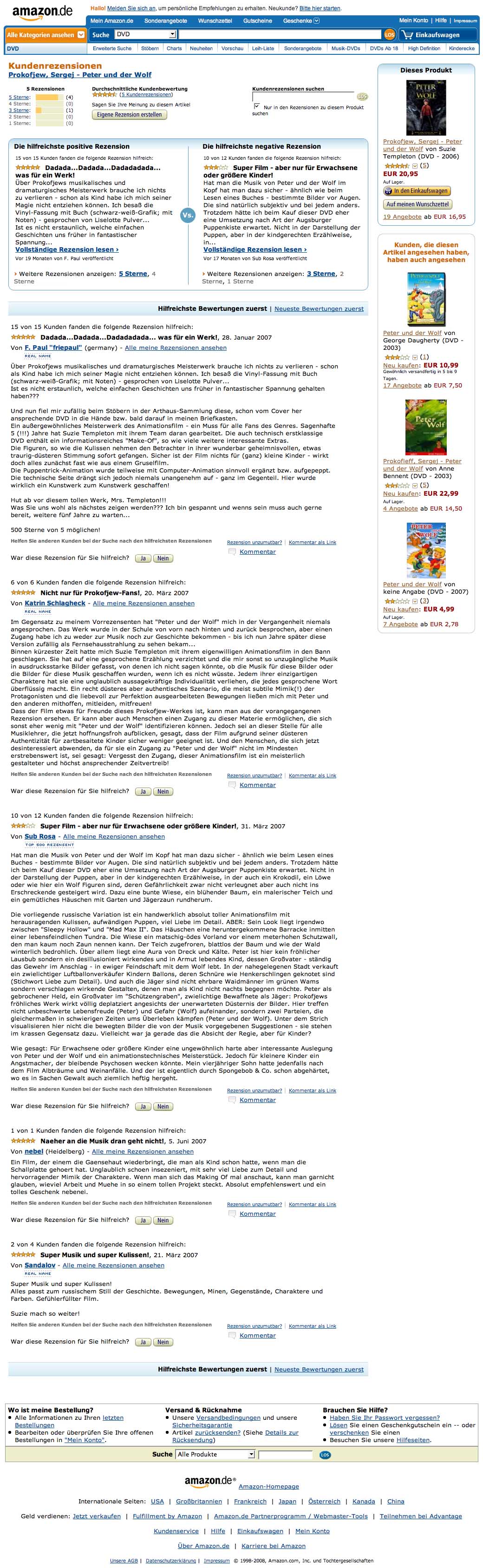 Amazon.de customer reviews of Peter and the Wolf